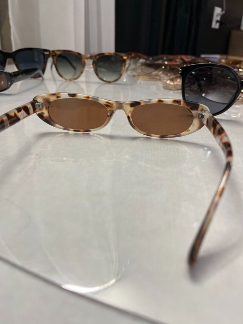 AIRE Avior Sunglasses Cookie Tort Narrow Cat Eye Brown Lens Slim - Picture 10 of 12